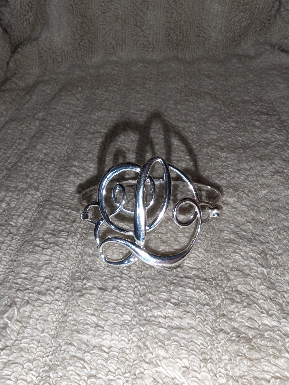 Monogram-Style Silver Cuff Bracelet - Women's Accessory